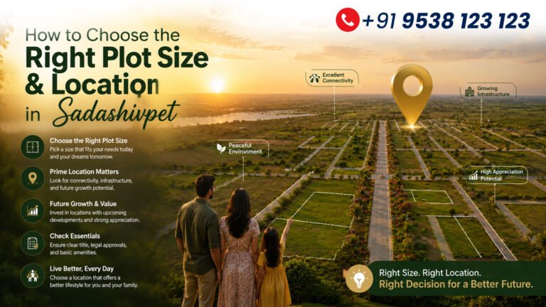 How to choose the right plot size and location in Sadashivpet - Ananthaa Neocity infographic showing connectivity, infrastructure and appreciation potential